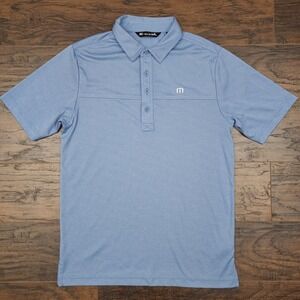 Travis Mathew Mens Small Polo‎ Golf Shirt Logo Light Blue Performance